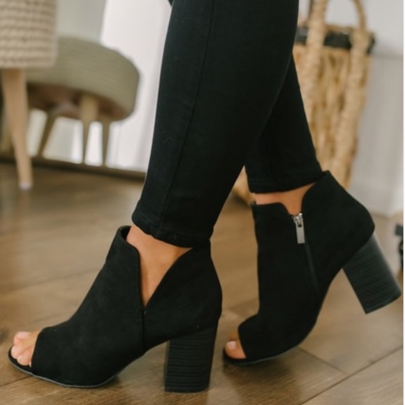 Black All season Peep Toe Suede bootie - Picture 6 of 8